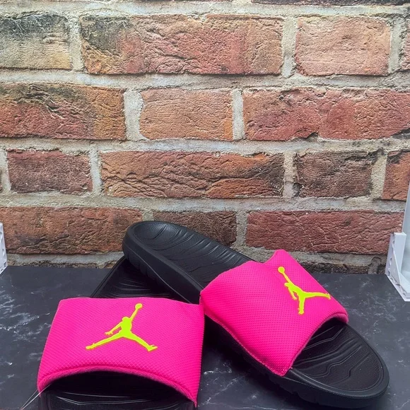 Nike Jordan Break Slide Sandals Size 13 Hyper Pink Black Yellow - Picture 3 of 4